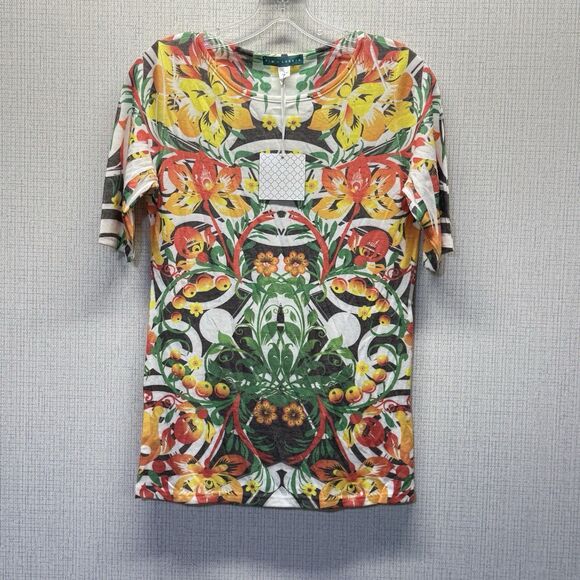 PIM + LARKIN Tropical Floral Elbow Length Sleeve Knit Top Small NWT - Picture 1 of 8